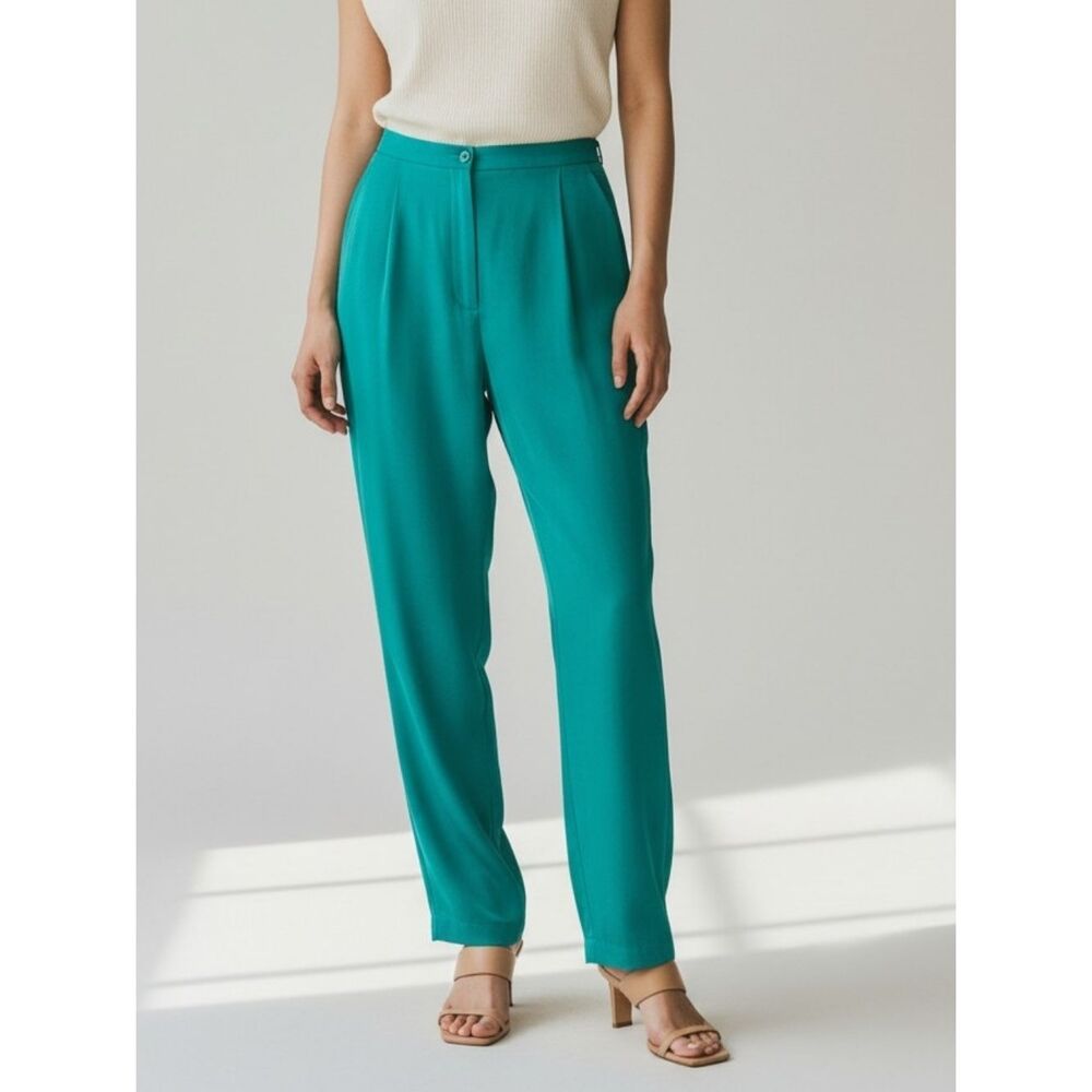 100% Silk Vintage Nygard Collection Teal Wide-Leg Pants